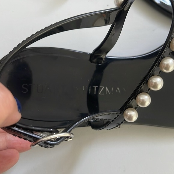 Stuart Weitzman Women's Goldie Jelly Sandals size 10 Black Pearls Slingback - Picture 2 of 6
